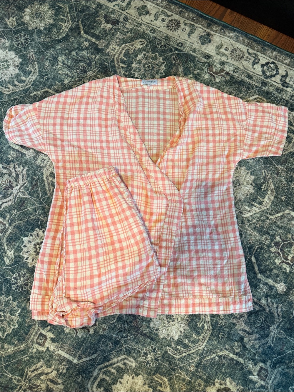 Sabo Skirt Light Pink Plaid Wrap Top and Short SET 100% cotton